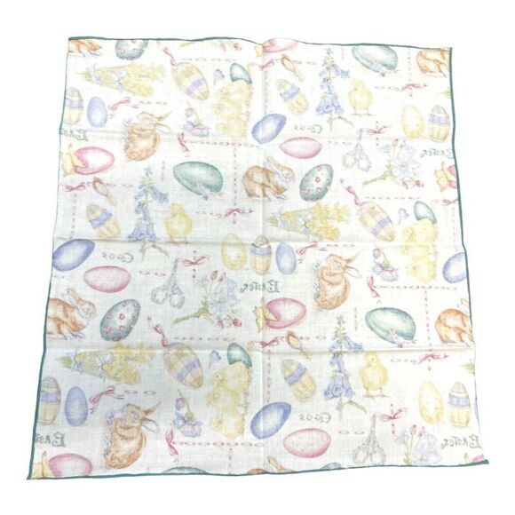 Vintage Pastel Cloth Easter Themed Cotton Napkins Set Of 8 Easter Eggs Bunny Lot - Picture 4 of 5